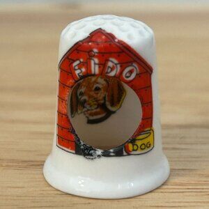 Vintage Binchcroft China Thimble With Fido Doghouse Design